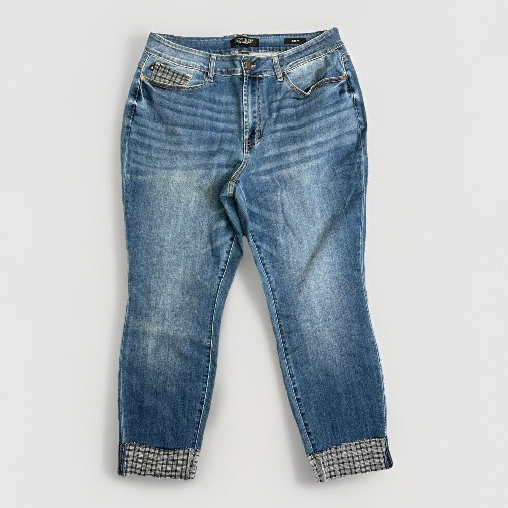 Judy Blue Cuffed High-Rise Slim Fit Jeans Women's 18W Blue Distressed Comfort